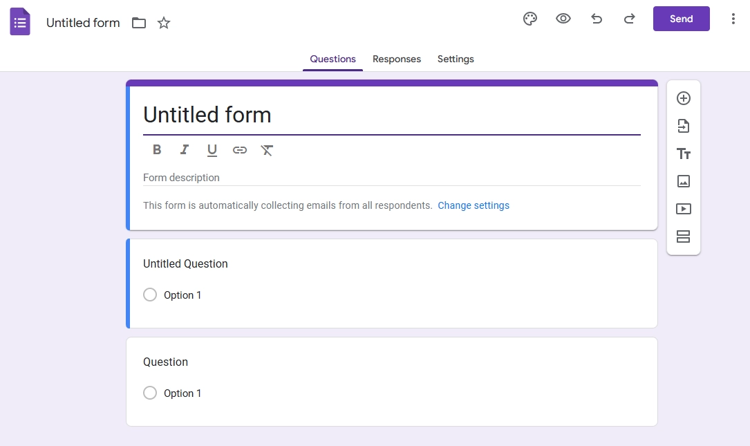 Sample of Google Form new form